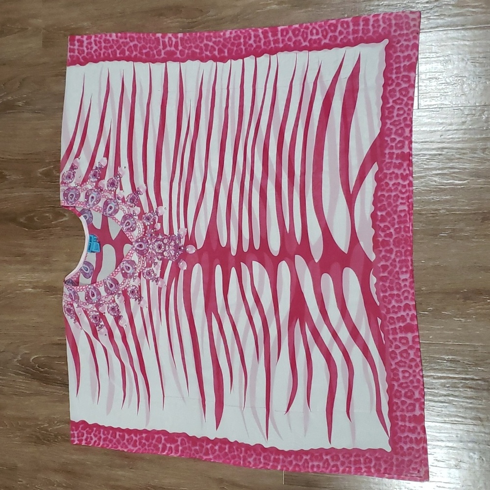 (OS) Aqua Blue Tiger Print Embellished Leopard Print Sheer Flowy Beach Coverup